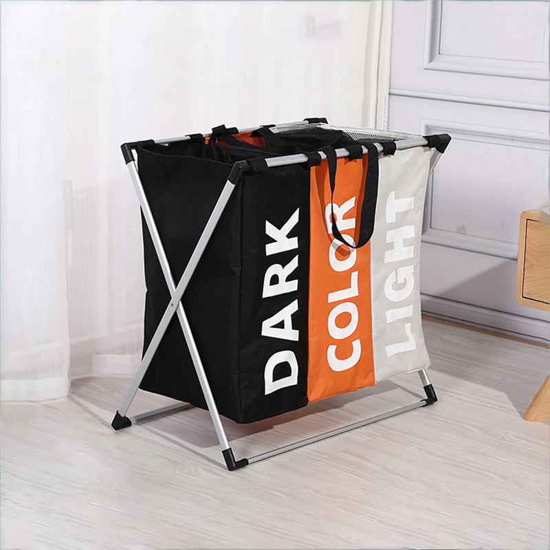 Foldable Waterproof Fabric Laundry Bag  3 Compartments