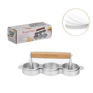 Outil de pressage à <span class=keywords><strong>viande</strong></span> en alliage d'aluminium à 3 cavités Hamburger Patty Sandwich Maker <span class=keywords><strong>Moule</strong></span> antiadhésif <span class=keywords><strong>pour</strong></span> steak de boeuf <span class=keywords><strong>pour</strong></span> barbecue pique-nique camping - Product Image 2
