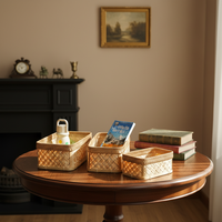 Panier de rangement rectangulaire en bambou tressé à la main Girida, style campagnard, avec poignée écologique, multifonctionnel pour bureau et table basse
