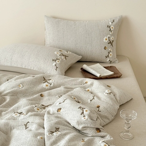 Linen Cotton Breathable Bedding Set <strong>Beige</strong> Embroidered Soft Duvet Cover Luxury <strong>Bed</strong> <strong>Sheets</strong> Wholesale - Product Image 4