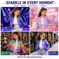 Veste bomber à paillettes pour filles, manteau scintillant pour spectacle de danse, tenue de scène pour enfants, veste zippée à paillettes pour fête