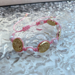 Pulseras religiosas tejidas a mano, abalorio de Latón chapado en oro, Perla de agua dulce, pulsera ajustable cruzada <span class=keywords><strong>SAN</strong></span> <span class=keywords><strong>Benito</strong></span>, joyería de moda - Product Image 4