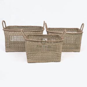 Cestas de lavandería de almacenamiento de algas marinas de tejido abierto natural con asas Contenedores de almacenamiento Colección 2025 - Product Image 1