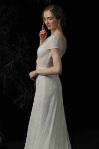 # <span class=keywords><strong>Abito</strong></span> <span class=keywords><strong>da</strong></span> <span class=keywords><strong>Sposa</strong></span> 982 con Ricamo in Pizzo e Perline, Vestito <span class=keywords><strong>da</strong></span> <span class=keywords><strong>Sposa</strong></span> con Maniche Corte e Decorazioni in Pizzo <span class=keywords><strong>per</strong></span> Donna - Product Image 4