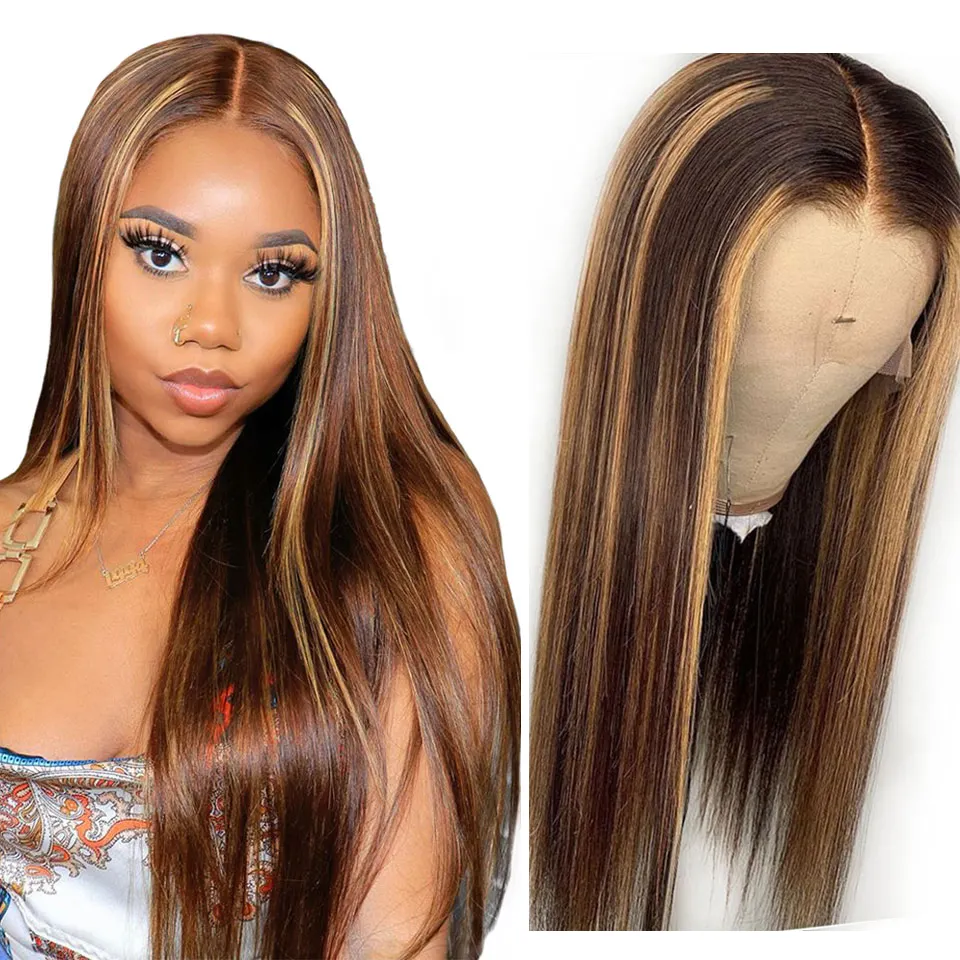 Transparent 4/27 Lace Front Wig, Ombre Brown 13*4 Lace Front 4/27 Wigs ,Cheap Price Honey Blond Highlight 4/27 Human Hair Wig