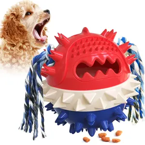 لعبة الكلب العائم الذي يقفز بصوت وكرة تابانية TPR من البلاستيك واللاتكس والقطن والخشب لتنظيف الفم أثناء اللعب وتصميم فرشاة أسنان مرحة
