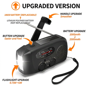 Radio de Emergencia NOAA con Alerta Meteorológica, Onda Corta AM FM, Alarma SOS, Resistente al Agua IPX3, Linterna LED, 4 en 1, Energía Solar, USB, Manivela - Product Image 4