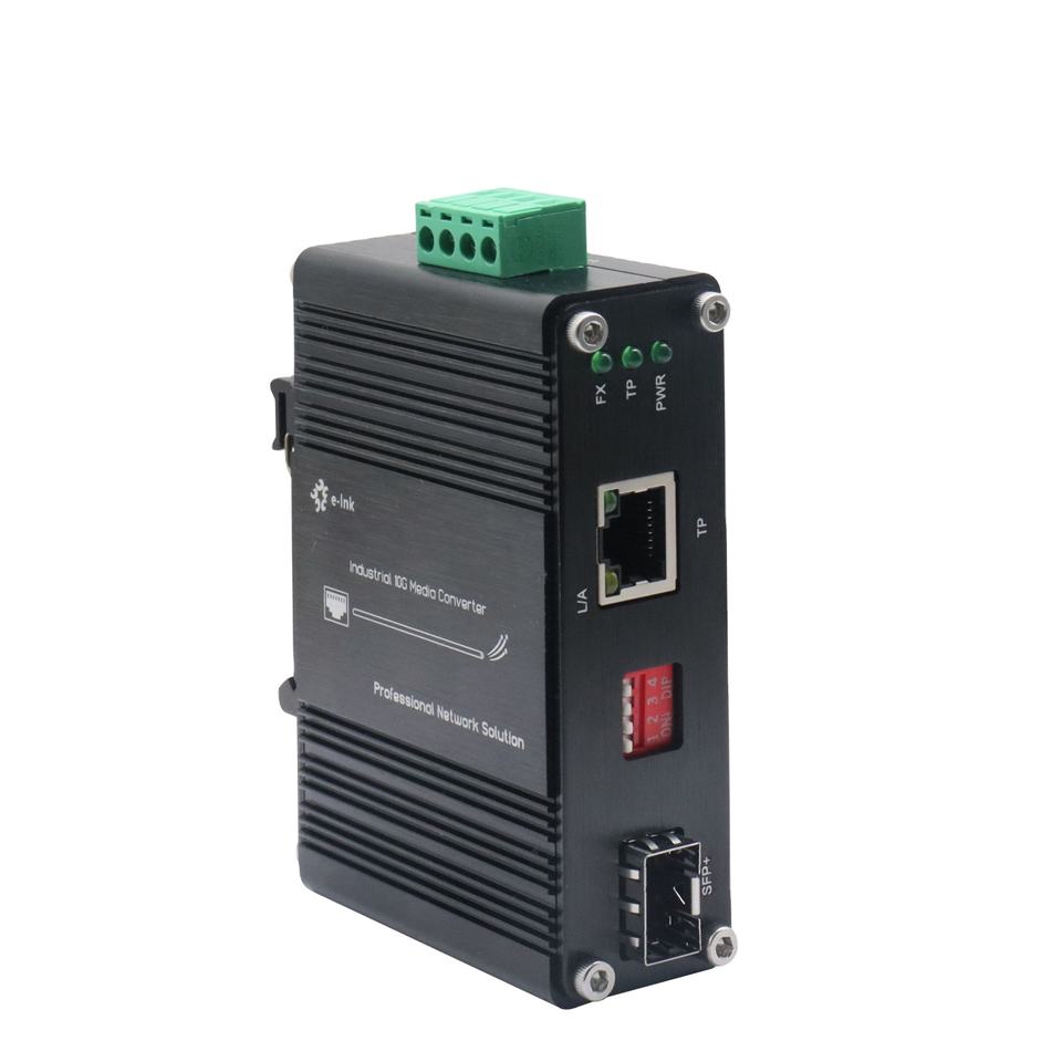 Industrial Multi-Gig to 10G SFP+ Media Converter 2.5G/5G/10G BASE-T RJ45 to 10GbE Fiber | with 802.3at PoE+ PD & DIN-Rail Mount