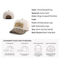 Casquettes de baseball personnalisées en gros à imprimé léopard, 5 panneaux, populaires, bicolores, avec fermeture snapback, Gorras