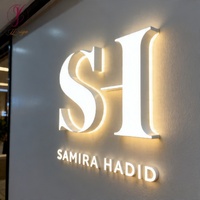 Enseigne personnalisée à lettres inversées Halo, logo mural en métal et acrylique rétroéclairé par LED pour hall d'accueil de bureau et immobilier