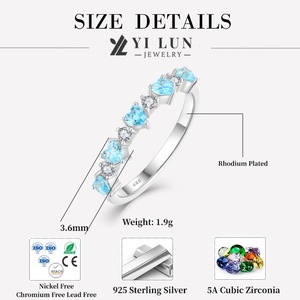 Anillo de corazón de piedras preciosas azules de Plata de Ley 925 al por mayor, banda de Zirconia cúbica chapada en rodio para fiesta de boda para <span class=keywords><strong>el</strong></span> Día de San Valentín - Product Image 4