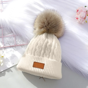 <span class=keywords><strong>Bonnet</strong></span> d'Hiver pour Bébé Mignon avec Pompon Tricoté pour Automne et Hiver Chaud pour Enfants Filles Couleur Unie Boule de Poils Élastique - Product Image 6