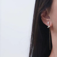 Boucles d'oreilles pendantes en perles d'eau douce rondes de 4-4,5 mm, fil d'oreille en argent 925 plaqué or, qualité AAAA, blanc classique