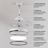 Ventilateur de plafond à moteur AC invisible en fer, luminaire LED suspendu, lustre moderne blanc pour salon, restaurant