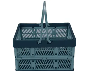Collapsible Plastic Grocery Shopping Baskets Small Folding Stackable Storage Containers Baskets with Handles Shower Caddy Basket