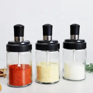 Hot and New 250ml Spice seasoning glass jar Cooking oil Salt glass jars with spoon brush