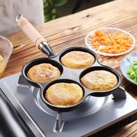 Wajan Telur Besi Cor Anti Lengket Laris Manis, Peralatan Masak Sarapan 4 Lubang, Wajan Penggorengan Omelet Pancake Dengan Gagang