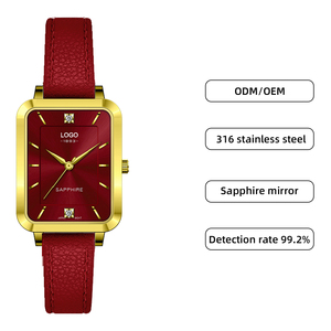 นาฬิกาควอทซ์หนังแท้สีม่วงสำหรับผู้หญิงขายส่งโลโก้ผลิตตามสั่งนาฬิกาสแตนเลสสตีลหน้าปัดสี่เหลี่ยม - Product Image 2