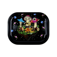 RTS Smoke Shop Vente en gros Champignon Elfe Plateau roulant en métal avec couvercle 18x14cm Accessoire pour fumer Plateau à tabac