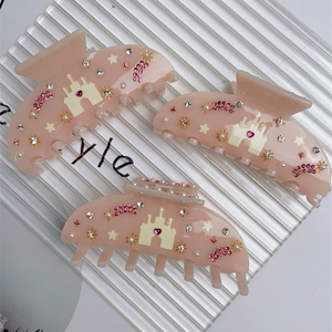 Dernière Offre Spéciale queue de cheval épissage pince à griffes personnalisée mignon acétate châteaux et étoiles acétate de cellulose griffe de cheveux - Product Image 1