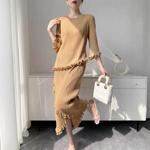 Traje Midi Plisado Sólido para Mujer, Verano 2026, Nuevo Conjunto de Top + Falda, <span class=keywords><strong>Elegante</strong></span>, <span class=keywords><strong>Juvenil</strong></span>, Cómodo, Informal, <span class=keywords><strong>Ropa</strong></span> de Exportación - Product Image 3