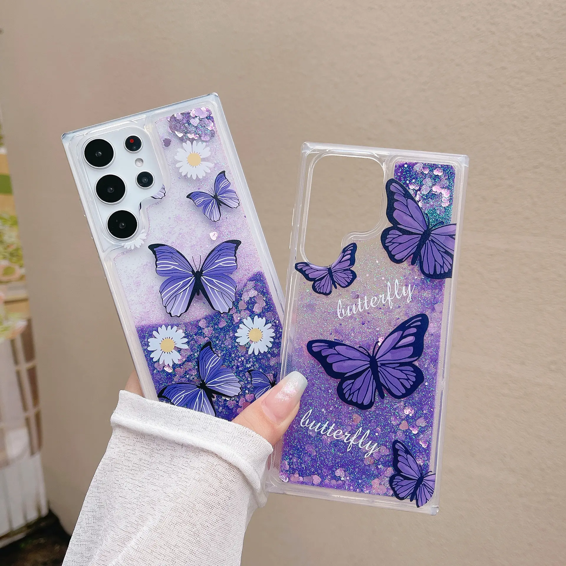 Kızlar mor kelebek yumuşak TPU telefon ile popüler Samsung kılıfı S 24 Ultra A 54 A 52