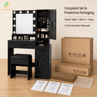 Table de maquillage Joystar noire avec miroir et tabouret, éclairage LED CCT à intensité variable, armoire de rangement latérale, ensemble coiffeuse