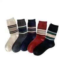 Chaussettes mi-mollet amples en laine respirante sans couture à rayures imprimées style coréen pour femme – Tendance, chic et style preppy pour l'hiver