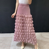 Jupe longue plissée 3D effet bulle pour femme, élégante, prête à être expédiée, taille haute élastique, texture feuille, expédition en 7 jours