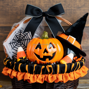 JY Kids <span class=keywords><strong>Lin</strong></span> Stoff Halloween Korb gestreifte Wicker Beauty Geschenk korb aus Weide - Product Image 4