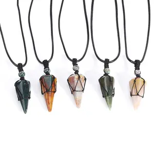 New Design Healing Crystal Pointed Necklace Amethyst Obsidian Adjustable Natural Gem Necklace For Men Women