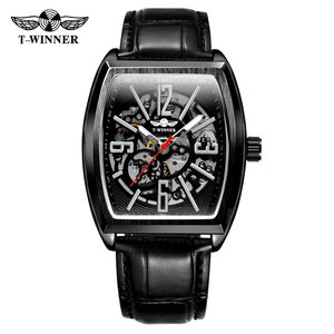 <span class=keywords><strong>Reloj</strong></span> Automático <span class=keywords><strong>para</strong></span> Hombre T-Winner, Marca de Lujo, Diseño Hueco en Forma de Tonneau, Relojes de Cuero Casuales y a la Moda - Product Image 3