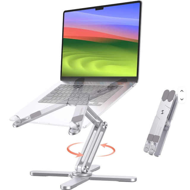 360° Rotating Aluminum Alloy Laptop Stand Foldable Adjustable Ergonomic Holder with Stable X-Shaped Support for Game Office Desk