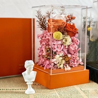 Artisanat de fleurs préservées écologiques, rose éternelle, pissenlit, boîte cadeau carrée en acrylique 12x12x12cm, cadeau pour la fête des mères, cadeau pour la Saint-Valentin