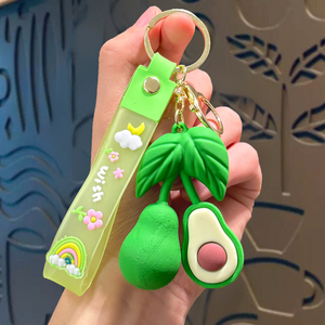 Großhandel 3D PVC Frucht-Schlüsselanhänger Niedliche Avocado Banane Kirsche Erdbeere Taschenanhänger Maßgefertigter Weicher Gummi-Schlüsselring als Geschenk - Product Image 3