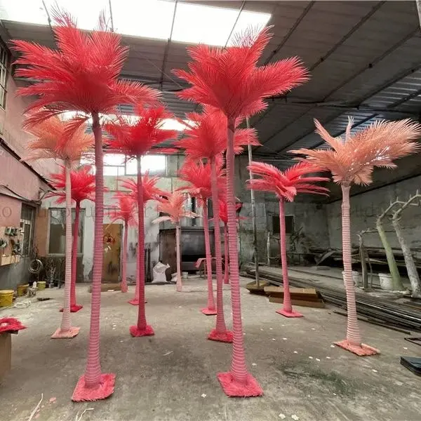 EG-VI125 Customized giant decorative faux fake tall outdoor artificial plastic pink coconut palm trees