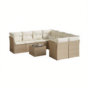 Set Divano da Giardino Moderno in Rattan PE Beige, Arredamento da Esterno, Design Modulare Confortevole, Cuscini in Schiuma ad Alta Densità, Contemporaneo - Product Image 1