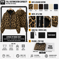 Sweat-shirt à capuche entièrement zippé Custom Atelier Marron 400 g/m² avec motif léopard, fermeture éclair métallique bidirectionnelle, doublure de capuche noire, style streetwear, OEM ODM