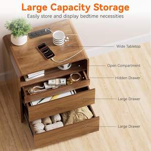 Oransail Modern Nightstand <b>Walnut</b> 23.8 Inches With Hidden Drawers Storage Bedside <b>Table</b> Mid Century Design - Product Image 4