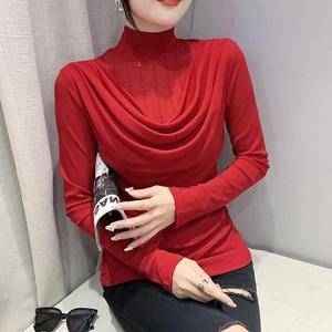 Herbstkleidung Neues Mesh-T-Shirt mit Halbhohem Kragen und Langen Ärmeln, Modisch Bedrucktes Slim-Fit Oberteil, Trendiges Unterhemd für Damen - Product Image 2