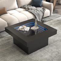 Table basse HANYEE Infinity Mirror avec synchronisation musicale, lumière LED RGB, verre trempé fumé carré, table à thé pour salon