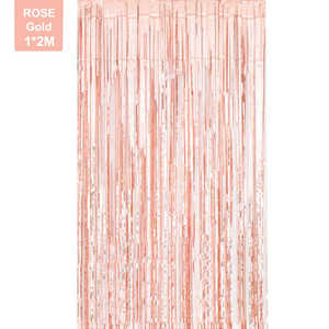 두 미터 길이의 포일 커튼 파티 장식, 메탈릭 로즈 골드 틴셀 포일 프린지 커튼 (웨딩 파티용) - Product Image 5