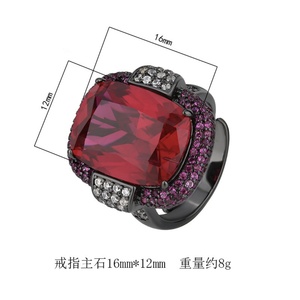 เครื่องประดับวินเทจทองแดงเป็นมิตรกับสิ่งแวดล้อมชุบทองสีดำรูปทรงเรขาคณิต 12*16 มม. แหวนทองดำประดับเพทายสีแดงสำหรับผู้หญิง - Product Image 2