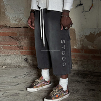 Shorts 3/4 personnalisés en gros pour hommes, style délavé à l'acide, coupe baggy, double genouillère, style charpentier, streetwear, avec strass, longueur sous le genou