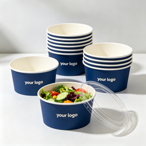 EPACK Hot Selling Recyclable Take Out Round Salad Bowl Paper Lunch Packing <b>Container</b> Custom with pp Lid - Product Image 1