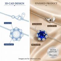 Collier pendentif en argent sterling S925 avec saphir bleu 8 mm, halo de CZ, pétale floral, collier ras du cou pour femme, bijou élégant, cadeau