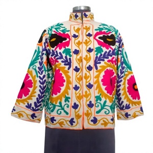 Blouson bomber tricoté pour femme été/hiver, broderie indienne Suzani, motif floral, 100% coton, doublure écologique, séchage rapide - Product Image 1