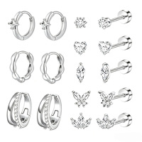Offre Spéciale : Ensemble de Boucles d'Oreilles Romantiques – Combiné de Boucles d'Oreilles Ondulées, Cœur, Papillon, Couronne et Clous d'Oreilles Plats