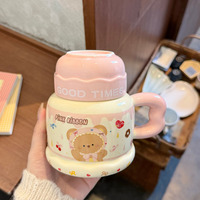 Mug en céramique avec couvercle, motif ours mignon, grande capacité, tasse à eau pour fille, tasse à café pour petit-déjeuner en couple, pour usage domestique