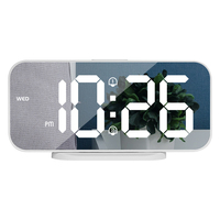 Jam Meja led lampu bangun tidur 6.8 inci, Jam alarm dinding meja digital tampilan cermin